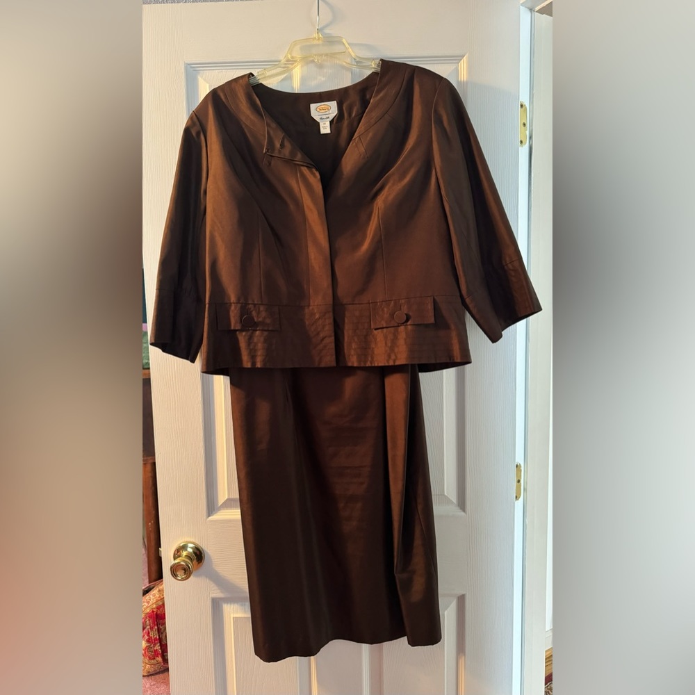 Talbots Brown Pure Silk dress and jacket, size 20